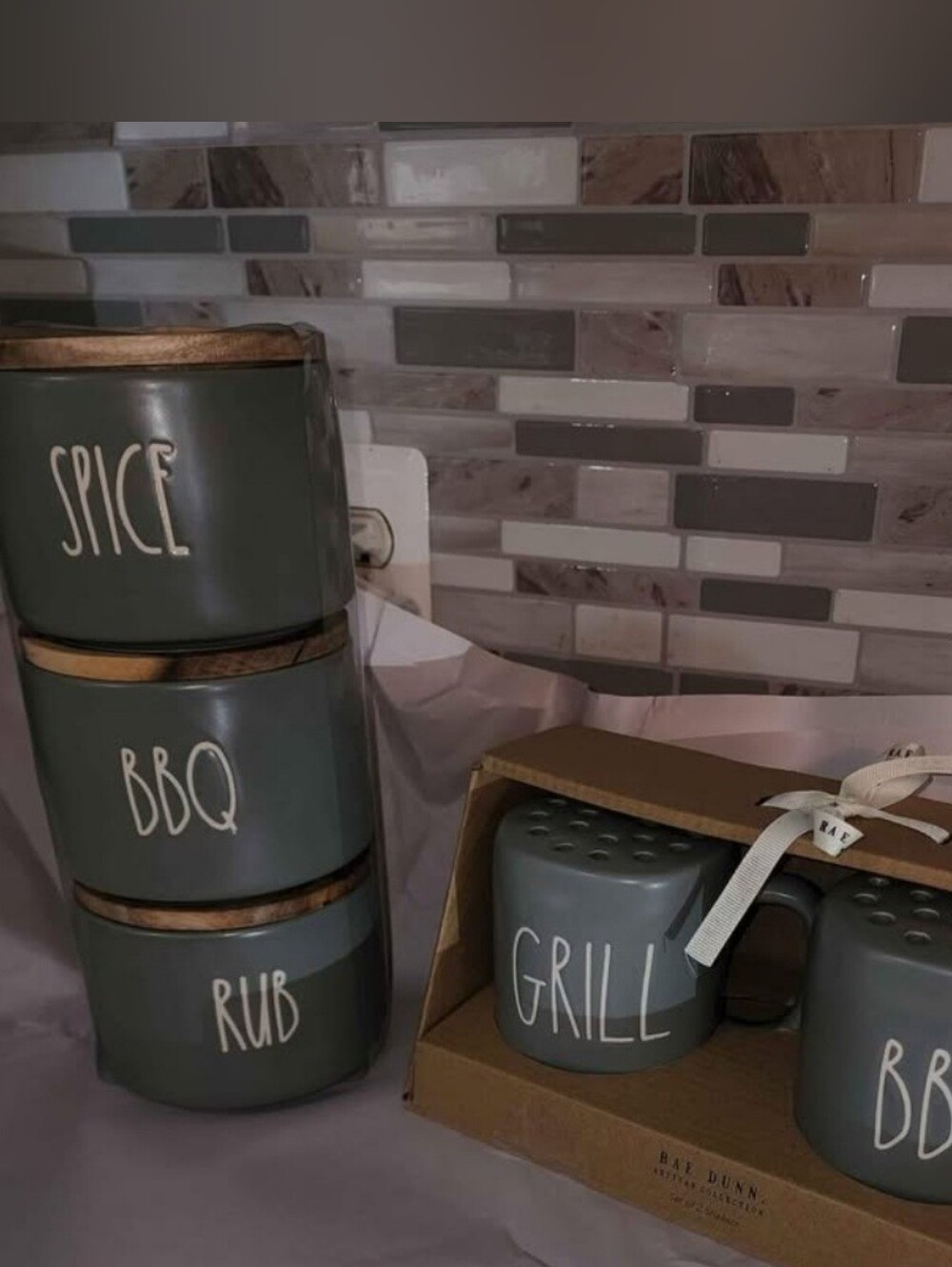 Rae Dunn Gray Ceramic BBQ & Grill Shaker Set with White Lettering